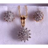 A 9CT GOLD AND DIAMOND NECKLACE with matching earrings. (3)