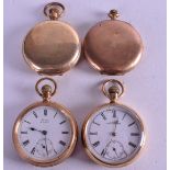 FOUR GOLD PLATED POCKET WATCHES. Largest 5 cm wide. (4)