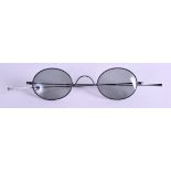 A PAIR OF EDWARDIAN WHITE METAL SPECTACLES. 12 cm wide.