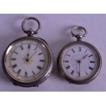 TWO SILVER FOB WATCHES. 3.75 cm & 3.5 cm wide. (2)