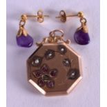 A VICTORIN 9CT GOLD AND SEED PEARL LOCKET together with a pair of earrings. (3)