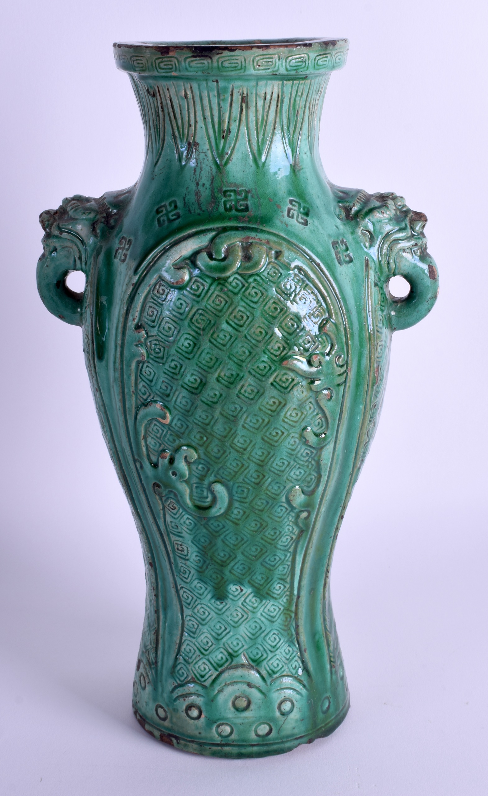 A LARGE 19TH CENTURY CHINESE TWIN HANDLED VASE decorated with motifs. 30 cm high. - Image 2 of 4