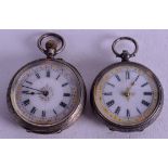 TWO SILVER FOB WATCHES. 4 cm & 3.5 cm wide. (2)