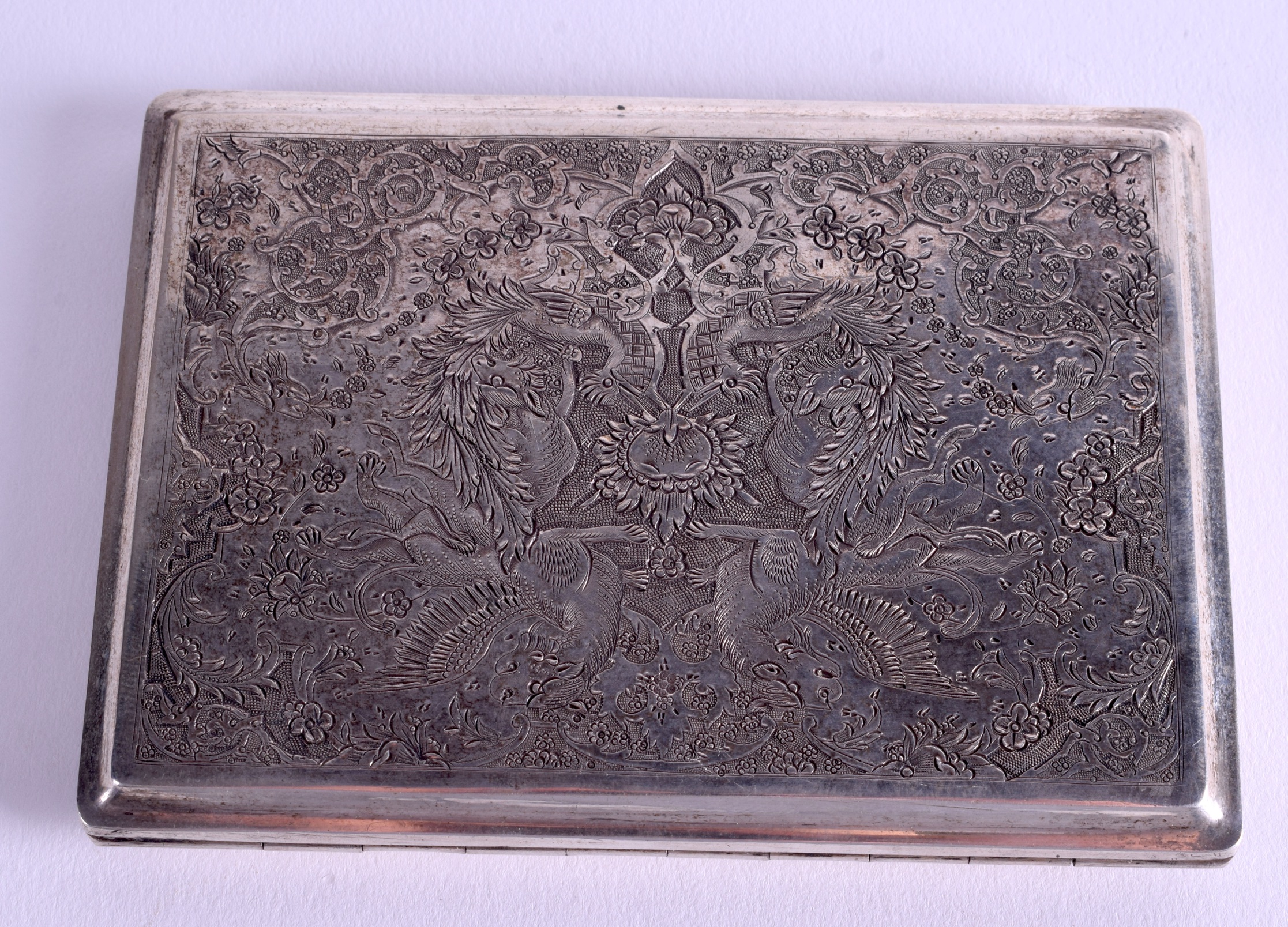 A LATE 19TH CENTURY INDO PERSIAN SILVER CIGARETTE CASE. 179 grams.