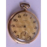 A TEMPO GOLD PLATED POCKET WATCH. 4.25 cm wide.