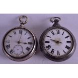 TWO PAIR CASED VERGE SILVER POCKET WATCHES. 5 cm wide. (2)