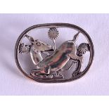 A DANISH SILVER DEER BROOCH. 3 cm wide.