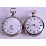 TWO PAIR CASED VERGE SILVER POCKET WATCHES. 5.25 & 5 cm wide. (2)