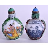 TWO CHINESE ENAMELLED GLASS SNUFF BOTTLES. 8.5 cm & 8 cm high. (2)