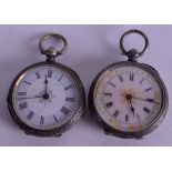 TWO SILVER FOB WATCHES. 4 cm wide. (2)