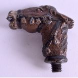 A COLD PAINTED BRONZE HORSE HEAD CANE HANDLE. 7 cm x 8 cm.