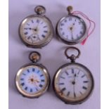 FOUR SILVER FOB WATCHES. Largest 3.5 cm wide. (4)