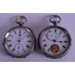 TWO SILVER POCKET WATCHES. 5 cm wide. (2)