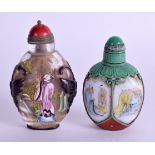 TWO CHINESE ENAMELLED GLASS SNUFF BOTTLES. 7.5 cm & 7 cm high. (2)