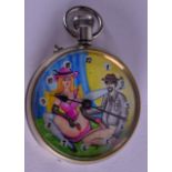 AN UNUSUAL EROTIC POCKET WATCH depicting a husband excited and his wife legs akimbo, preparing for a