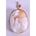 A 9CT GOLD CAMEO BROOCH. 4.25 cm x 5.5 cm.