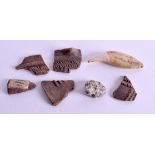 A VICTORIAN BEARS TOOTH together with flints etc. (qty)