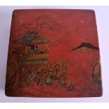 A 19TH CENTURY CHINOSERIE RED LACQUER BOX AND COVER. 19 cm square.