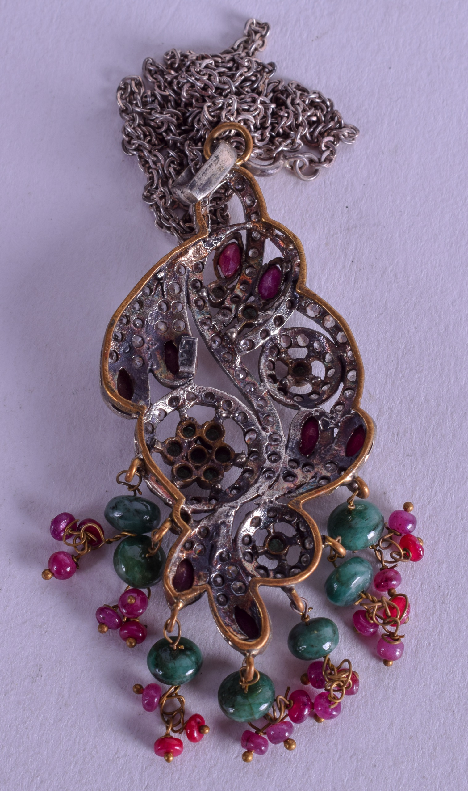 A SILVER EMERALD AND RUBY PENDANT. 17 grams. - Image 2 of 2