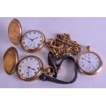 THREE GOLD PLATED POCKET WATCHES. Largest 4.25 cm wide. (3)