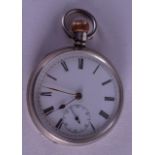 A SILVER POCKET WATCH. 4.5 cm diameter.