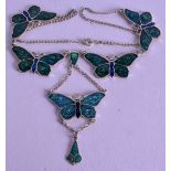 A SILVER AND ENAMEL BUTTERFLY NECKLACE. 42 cm long.