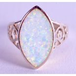 A SILVER AND OPAL RING. Size O.