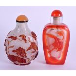 TWO CHINESE PEKING GLASS SNUFF BOTTLES. 7 cm & 6.5 cm high. (2)