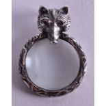 A SILVER FOX MAGNIFYING GLASS. 4 cm x 3 cm.