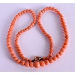 A CORAL NECKLACE. 36 cm long