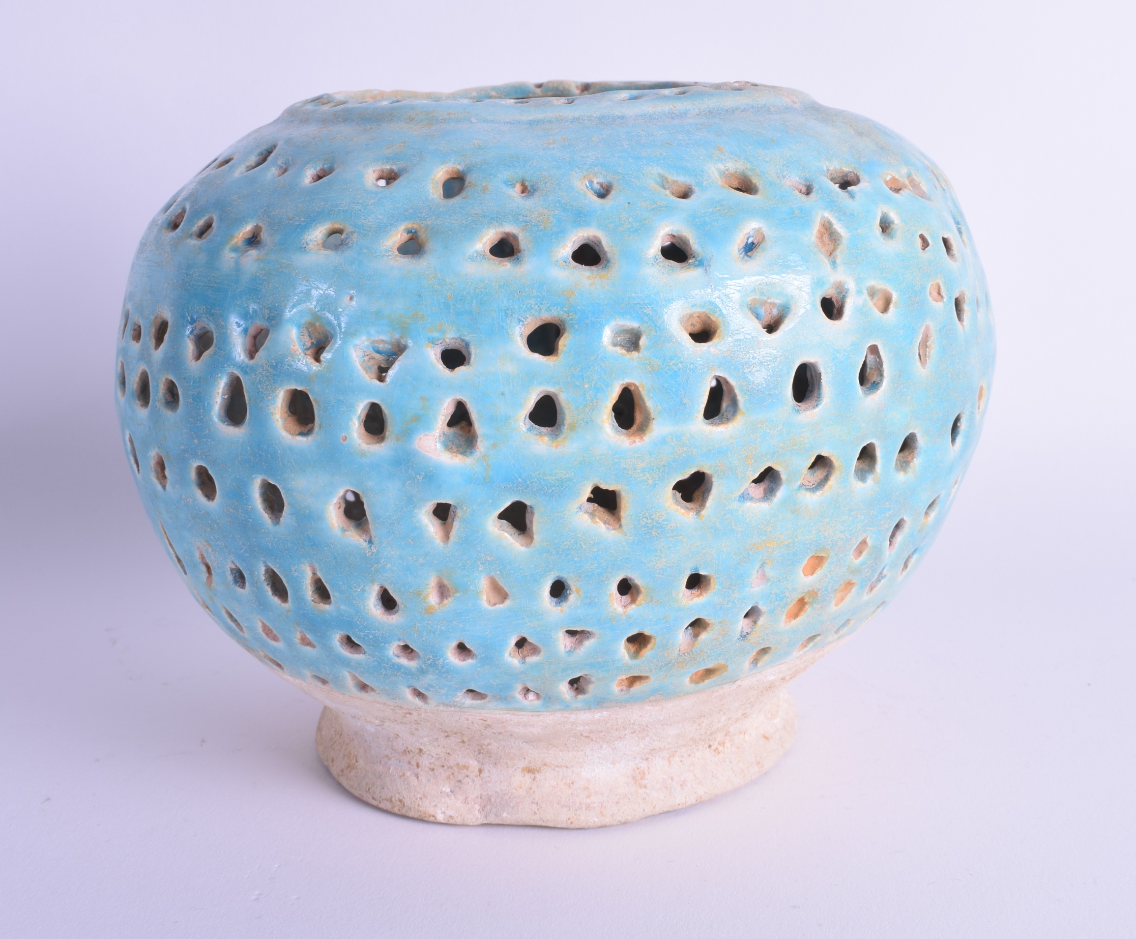A 19TH CENTURY CENTRAL ASIAN KASHAN TURQUOISE POTTERY BOWL. 16 cm x 14 cm.