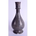 A 19TH CENTURY INDIAN SILVER INLAID BIDRI BRONZE VASE decorated with foliage. 25 cm high.