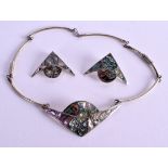 A MEXICAN SILVER NECKLACE with matching earrings. (3)