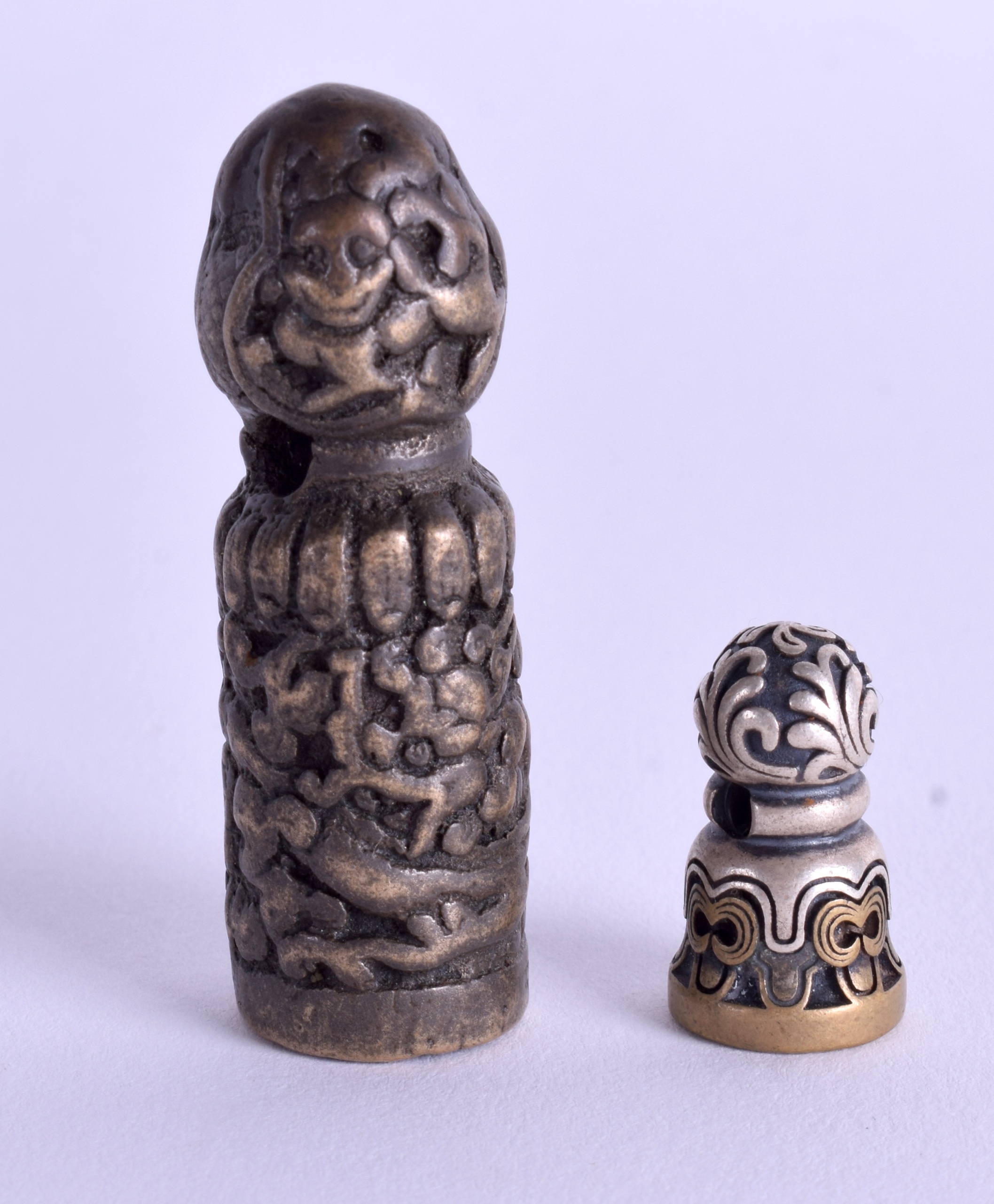 TWO CHINESE TIBETAN BRONZE SEALS. 4.5 cm & 2.5 cm. (2)