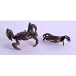 TWO JAPANESE BRONZE CRAB OKIMONO. 6 cm & 4 cm wide. (2)