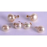 THREE PAIRS OF GOLD AND PEARL EARRINGS. (6)