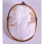 A 9CT GOLD CAMEO BROOCH. 3.25 cm x 4.5 cm.