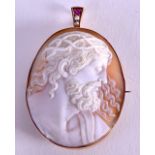 A VICTORIAN 9CT GOLD PEARL AND GARNET CAMEO. 3.25 cm x 5.5 cm.