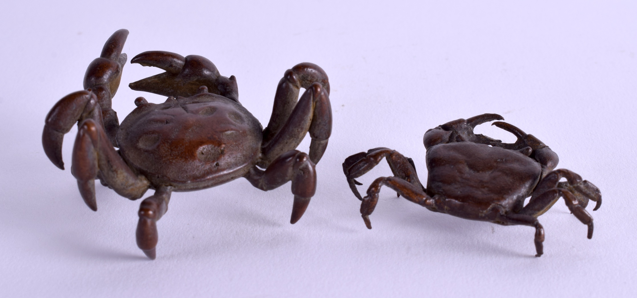 TWO JAPANESE BRONZE CRAB OKIMONO. 6 cm & 4 cm wide. (2) - Image 2 of 4