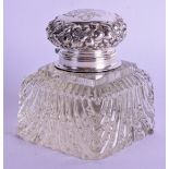 AN ANTIQUE STERLING SILVER CUT GLASS INKWELL. 7 cm x 9 cm.