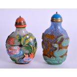 TWO CHINESE ENAMELLED GLASS SNUFF BOTTLES. 7.5 cm & 7 cm high. (2)