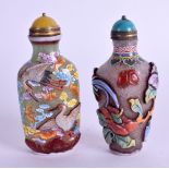 TWO CHINESE ENAMELLED GLASS SNUFF BOTTLES. 7.5 cm & 7 cm high. (2)