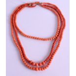 THREE 1920S CORAL NECKLACE. 45 grams. (3)