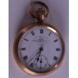 A THOMAS RUSSEL & SON LIVERPOOL GOLD PLATED POCKET WATCH. 5 cm wide.