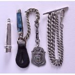 A HEAVY ANTIQUE SILVER AND ENMALE NECKLACE etc. (3)