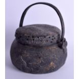 A CHINESE GOLD SPLASH BRONZE HAND WARMER AND COVER. 18 cm x 12 cm.