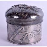 AN EARLY 20TH CENTURY JAPANESE MEIJI PERIOD SILVER BOX AND COVER. 200 grams. 6.5 cm x 7.5 cm.