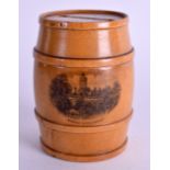 A VICTORIAN MAUCHLINE WARE BURNS MEMORIAL MONEY BOX. 8 cm high.