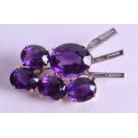 A GOLD AMETHYST AND DIAMOND BROOCH. 8.5 grams. 4.25 cm x 2.75 cm.