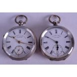 TWO SILVER POCKET WATCHES. 5 cm wide. (2)